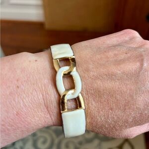 Anne Klein Cream and Gold Link Clamper Bracelet